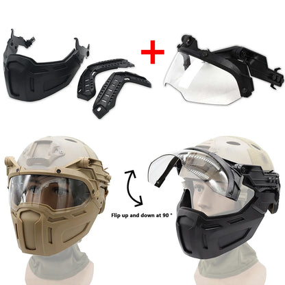 Tactical FAST Helmet Half Face Mask with Flip Goggles – Airsoft, Paintball, and Hunting Gear Accessories