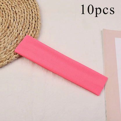10 Pcs Elastic Hair Bands - Solid Color Fashion Headbands for Women, Sports, Running, Fitness, Yoga & Makeup Accessories