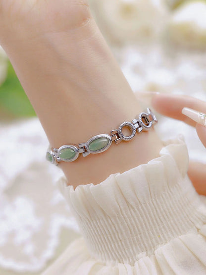 UTHAI Women's Luxury Watch – Retro Bracelet with Dongling Stone & Hotan Jade, Waterproof, Gift Chain Watch