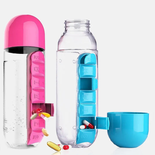 2-in-1  Water Bottle Organizer with Daily Pill Boxes