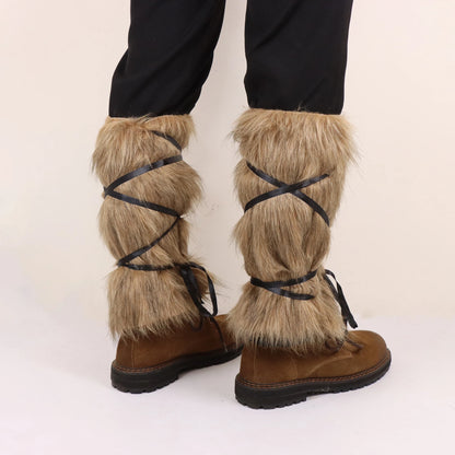 Men's Medieval Imitation Fur Leggings – Warm Furry Boots Cosplay for Vikings, Dress-Up & Personality Accessories