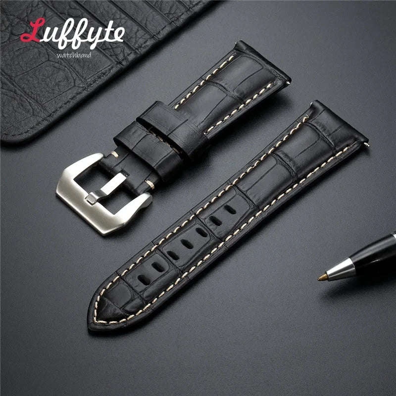 High-Quality Genuine Leather Watch Strap – 20mm-26mm Men's Band in Black, Brown & Blue