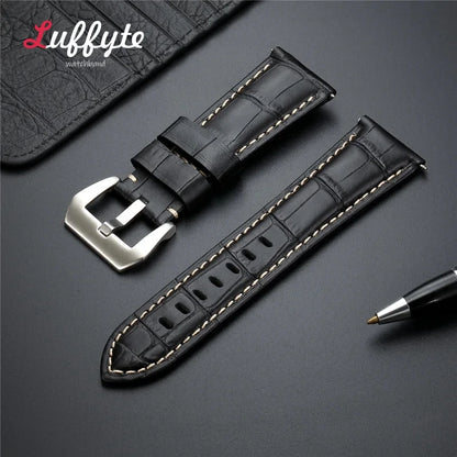 High-Quality Genuine Leather Watch Strap – 20mm-26mm Men's Band in Black, Brown & Blue