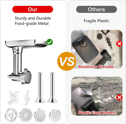 Metal Food Grinder Attachment for KitchenAid and Cuisinart SM-50 Series Stand Mixers - Includes Meat Grinder and Sausage Stuffer