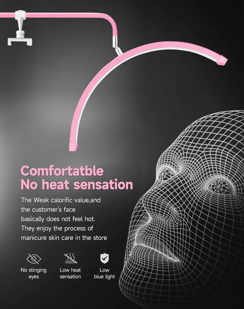 23" OEM 45W LED Eyelash Extension Lamp – Adjustable Brightness Half-Moon Bed Lamp with Ring Light & Free Logo