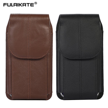 FULAIKATE First Layer Cowhide Phone Pouch - 6.1", 6.7", 7.2" Waist Bag for iPhone 13 Pro Max & Samsung Z Fold3