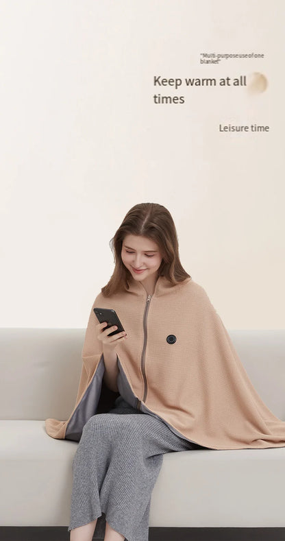 Electric Heating Shawl & Wearable Blanket – Rechargeable, Washable Heated Blanket for Outdoor, Office & Travel Use