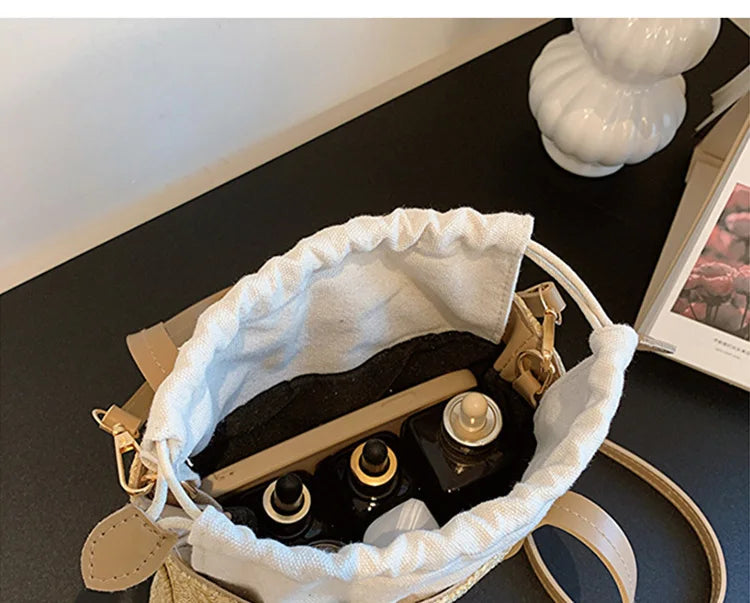 Fashion Straw Bucket Crossbody Bag – Women’s Summer Beach & Travel Shoulder Handbag