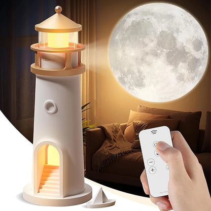 Moon Lamp Projection Night Light – Lighthouse Design with Bluetooth Music, Remote Control & Motion Sensor, Ambient Light for Xmas & Birthday Gift