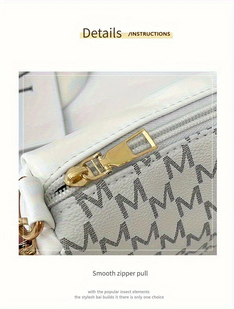 Vintage Letter Print Teenager Underarm Bag – Small Square Crossbody Handbag with Chain & Adjustable Strap