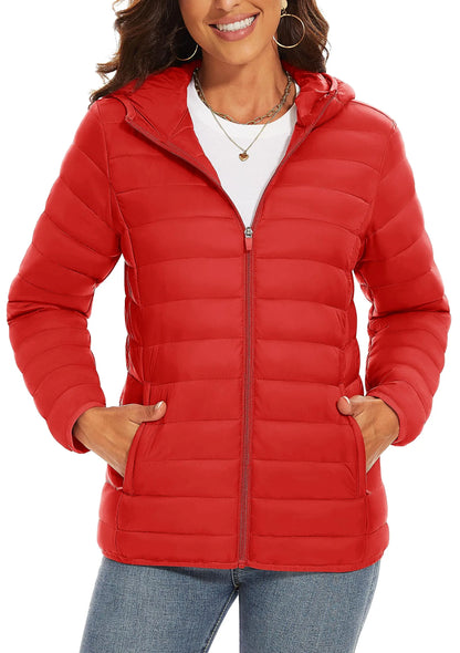TACVASEN Women's Hooded Puffer Jacket – Full Zip Quilted Winter Coat, Lightweight Windbreaker Outerwear