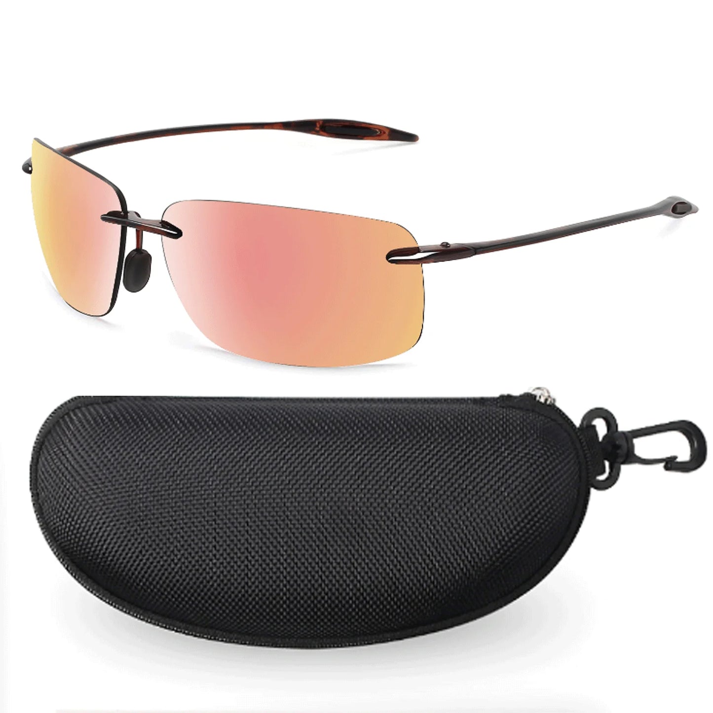 JULI Polarized Classic Sports Sunglasses - Ultralight Rimless Rectangle Frame for Men, Fishing & Driving, UV400 Protection (MJ8009)