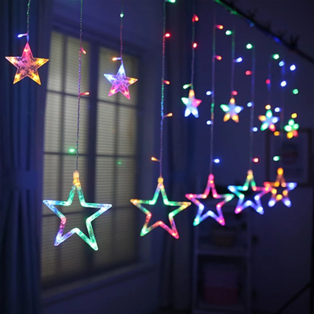 3.5M Star Curtain LED String Lights – 138 LEDs Fairy Lights for Christmas, Home, Bedroom, Window, Outdoor Party, and Holiday Decoration