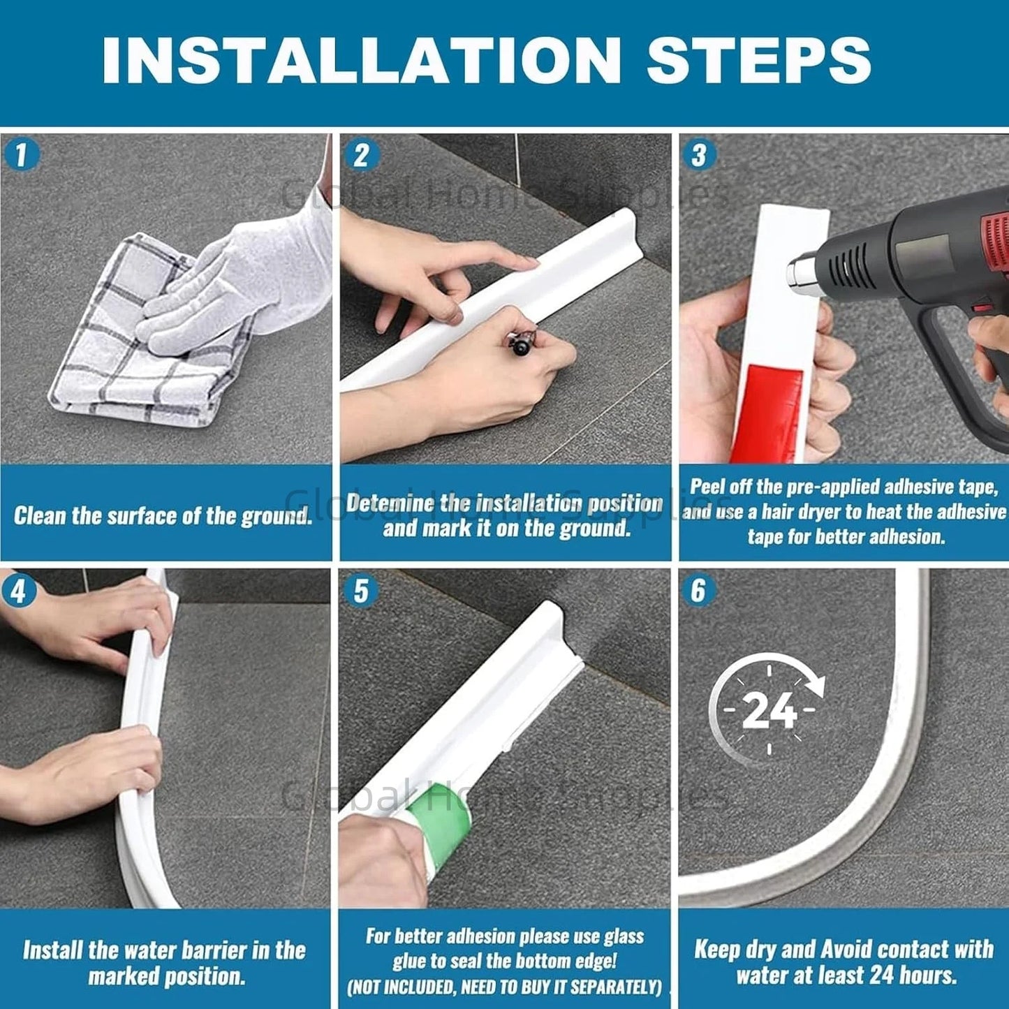Upgraded 4” / 10cm Collapsible Shower Threshold Water Dam – Bathroom Barrier for Dry & Wet Separation