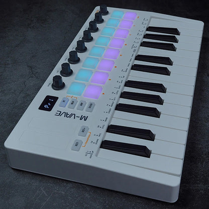 M-VAVE SMK-Ⅱ 25-Key MIDI Keyboard Controller – Bluetooth, 16 RGB Drum Pads, Semi-Weighted Dynamic Keybed