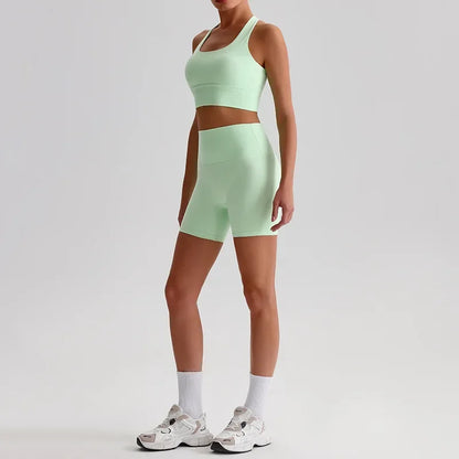 Women's Seamless Yoga Set — Quick-Dry Backless Bra & Booty-Lifting Shorts for Running, Gym & Fitness Workouts