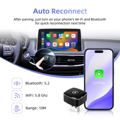 Wireless CarPlay & Android Auto Adapter – USB Mini Dongle Plug & Play for VW, Toyota, Nissan, Honda, Ford, Benz