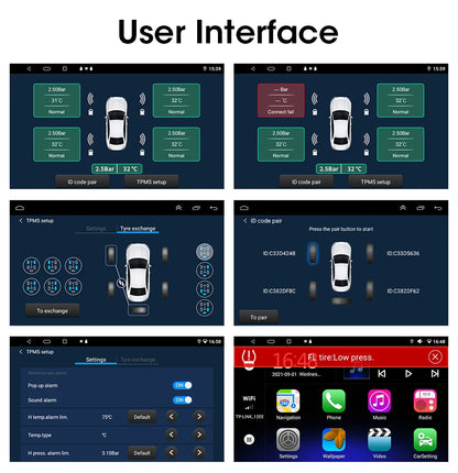JMCQ USB Android TPMS Tire Pressure Monitoring System – 5 Internal/External Sensors with Display & Alarm for Car Navigation Radio