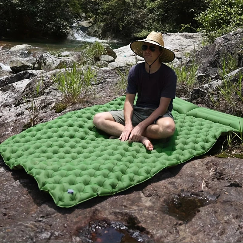 Double Inflatable Camping Mattress with Built-in Pillow Pump - Outdoor Air Sleeping Pad for Backpacking and Hiking