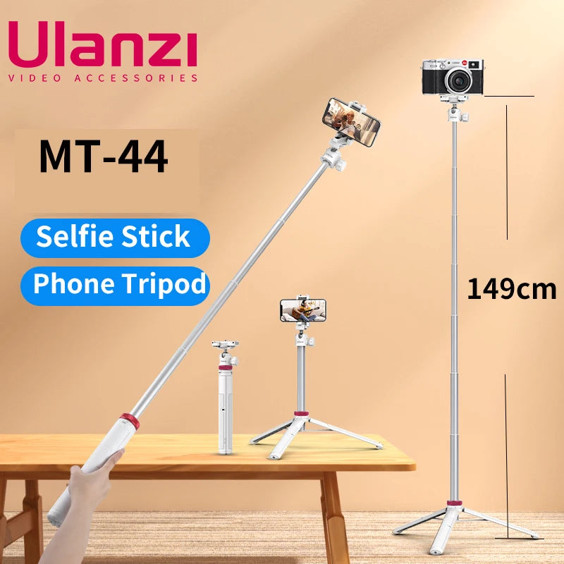 Ulanzi MT-44 1.46M Extendable Selfie Stick Tripod - with Phone Clamp for Cameras, Cellphones - Compatible with Samsung, iPhone, Huawei, Xiaomi