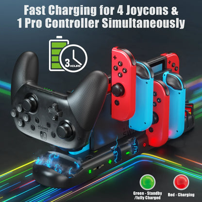 Switch Joy-Con & Pro Controller Fast Charging Dock — 8-Game Slot Station for Nintendo Switch OLED