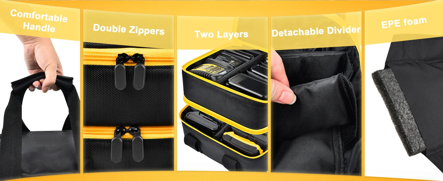 Large Battery Storage Bag for DEWALT & Milwaukee 12V-20V – Tool Battery & Charger Carrying Case (Box Only)
