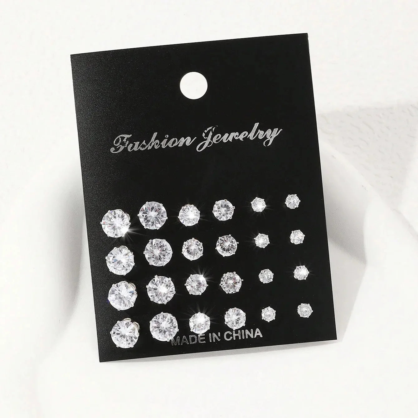 12 Pairs Luxury Zirconia Earrings – Elegant Shiny Stud Set for Parties, Gifts, and Couples