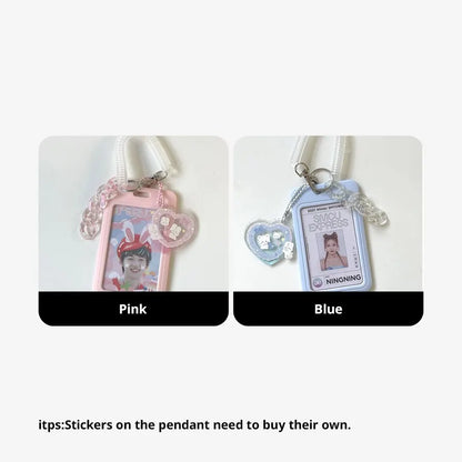 Vertical 11cm High-Value Card Holder - Flash Pink Love Clouds Gradient Design - Keychain Bus Student ID Holder