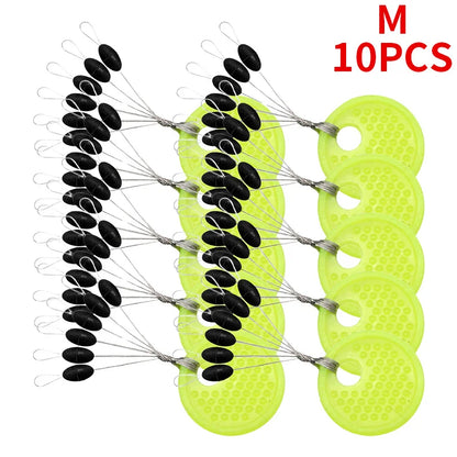 60pcs Rubber Space Bean Fishing Stoppers – 10-Group Oval Float Stopper Set for Carp & Fly Fishing