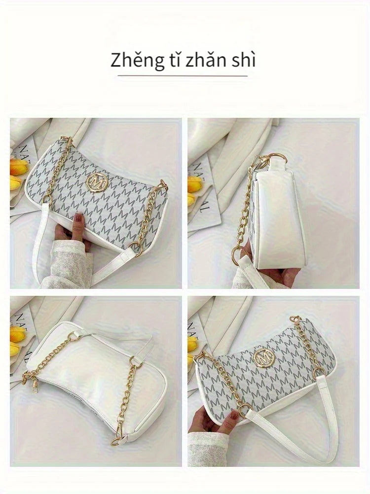 Vintage Letter Print Teenager Underarm Bag – Small Square Crossbody Handbag with Chain & Adjustable Strap