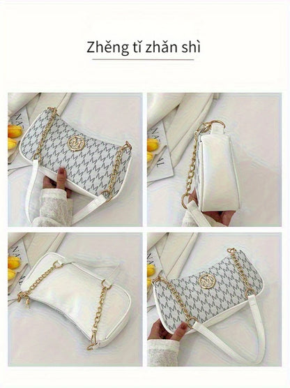 Vintage Letter Print Teenager Underarm Bag – Small Square Crossbody Handbag with Chain & Adjustable Strap