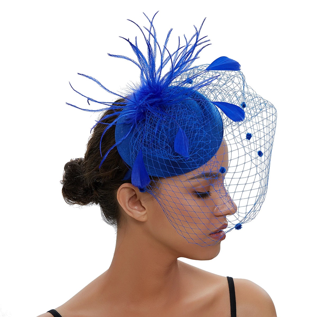 Women's Felt Fascinator Hat with Fishnet Veil - Small Plush Wave Point ...