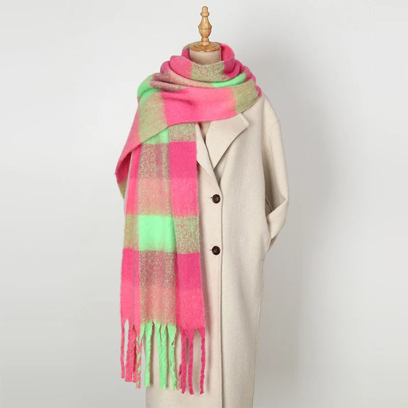 2025 Women's Winter Thick Cashmere Scarf – Warm Pashmina Shawl with Rainbow Tassels & Wraps