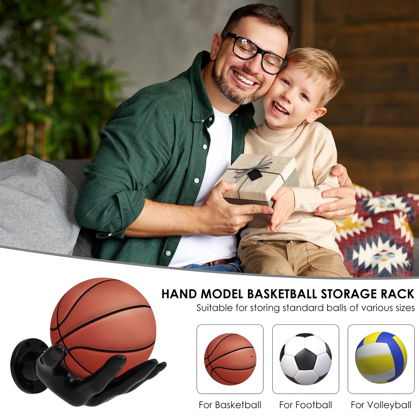 Wall-Mounted Hand-Shaped Basketball Storage Rack – Multi-Purpose Football Display Shelf & Space-Saving Room Decor Holder