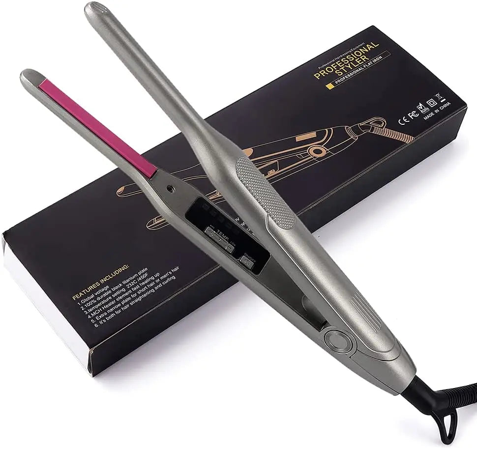 Titanium Mini Flat Iron – Adjustable Temperature Hair Straightener for Men, Pixie, Beard & Bangs