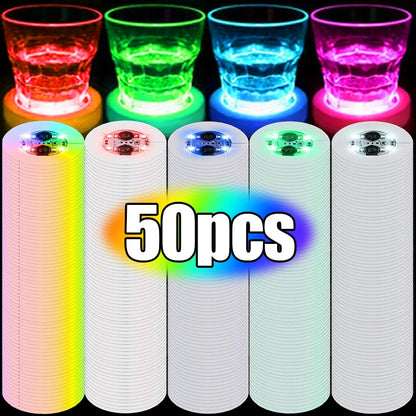LED Luminous Cup Stickers — 6cm Bottle & Glass Coaster Lights for Bar, KTV, Wedding, Party Decoration (1/50PCS)