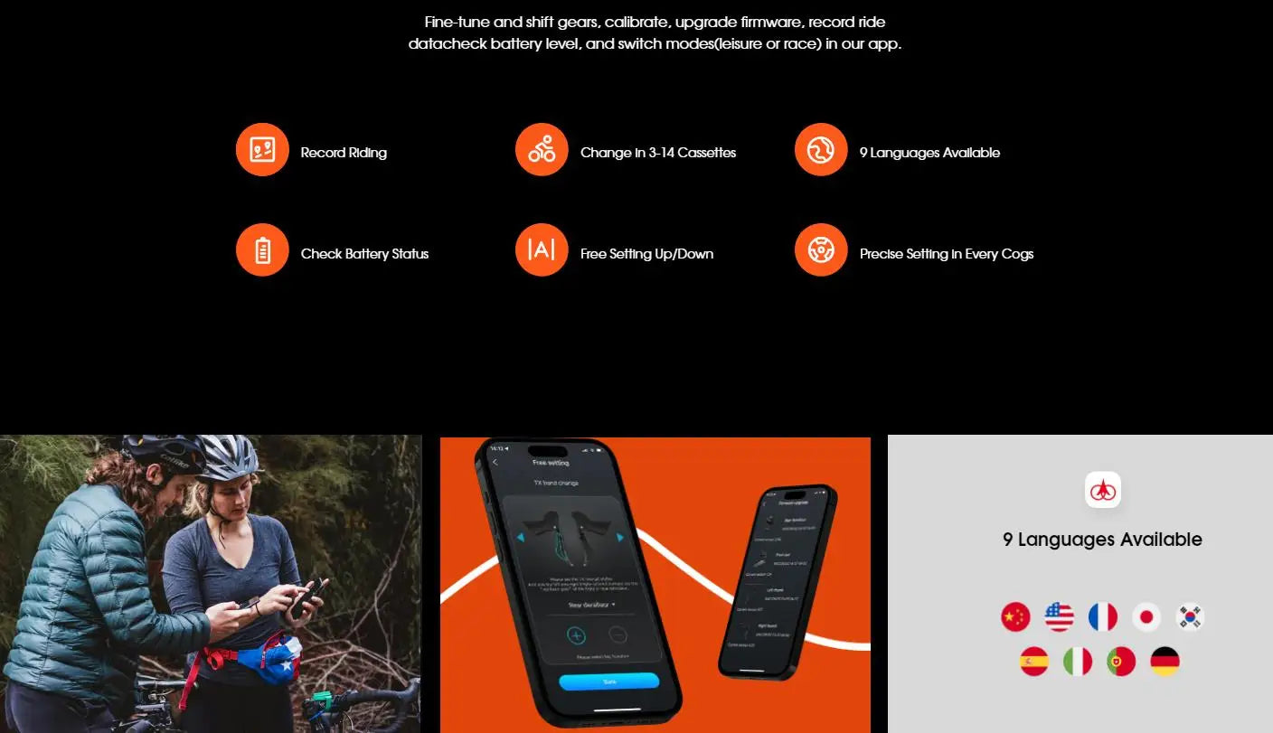 WHEELTOP EDS TX Road Bike Electronic Groupset – Wireless Carbon, Rim Brake, 7–14 Speed with Front & Rear Derailleur