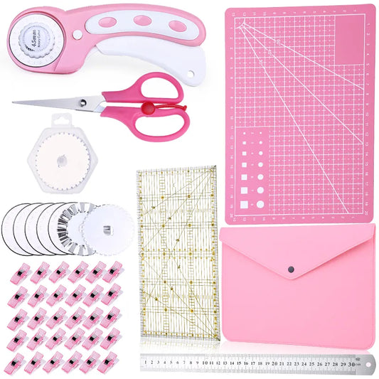 KRABALL Professional Rotary Cutter Kit: Fabric Cutting Tool with A3 Mat, Blades, Sewing Clips, Scissors - Patchwork Sewing Accessories