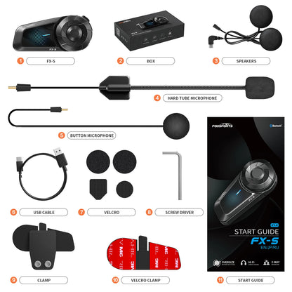 Fodsports FX-S Bluetooth Motorcycle Intercom — Wireless Helmet Headset with 1000M Range, BT5.4