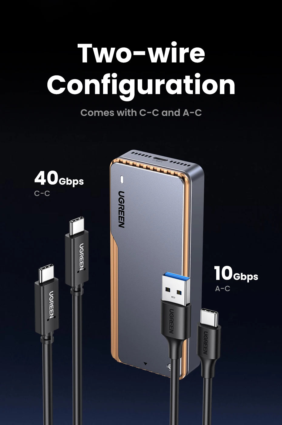 UGREEN 40Gbps NVMe SSD Enclosure – M.2 to USB4.0 Adapter with Built-in Cooling Aluminum Case