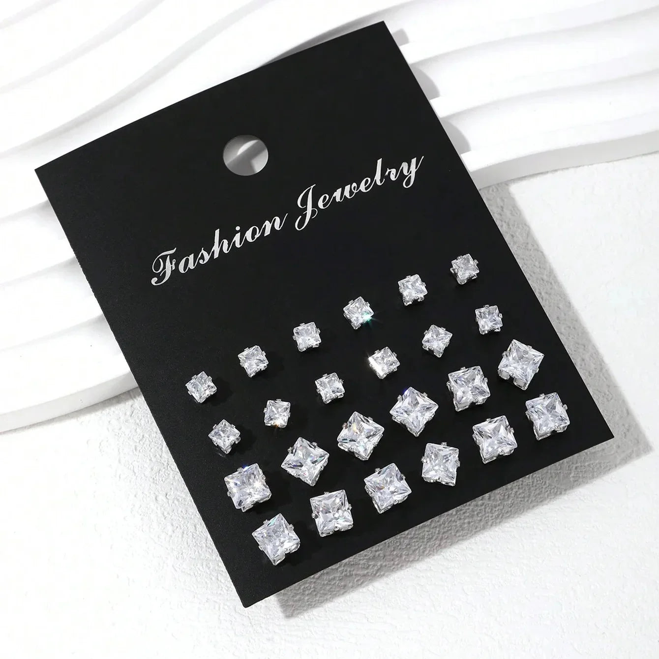 12 Pairs Luxury Zirconia Earrings – Elegant Shiny Stud Set for Parties, Gifts, and Couples