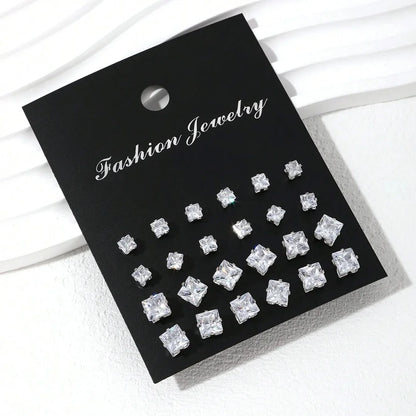 12 Pairs Luxury Zirconia Earrings – Elegant Shiny Stud Set for Parties, Gifts, and Couples