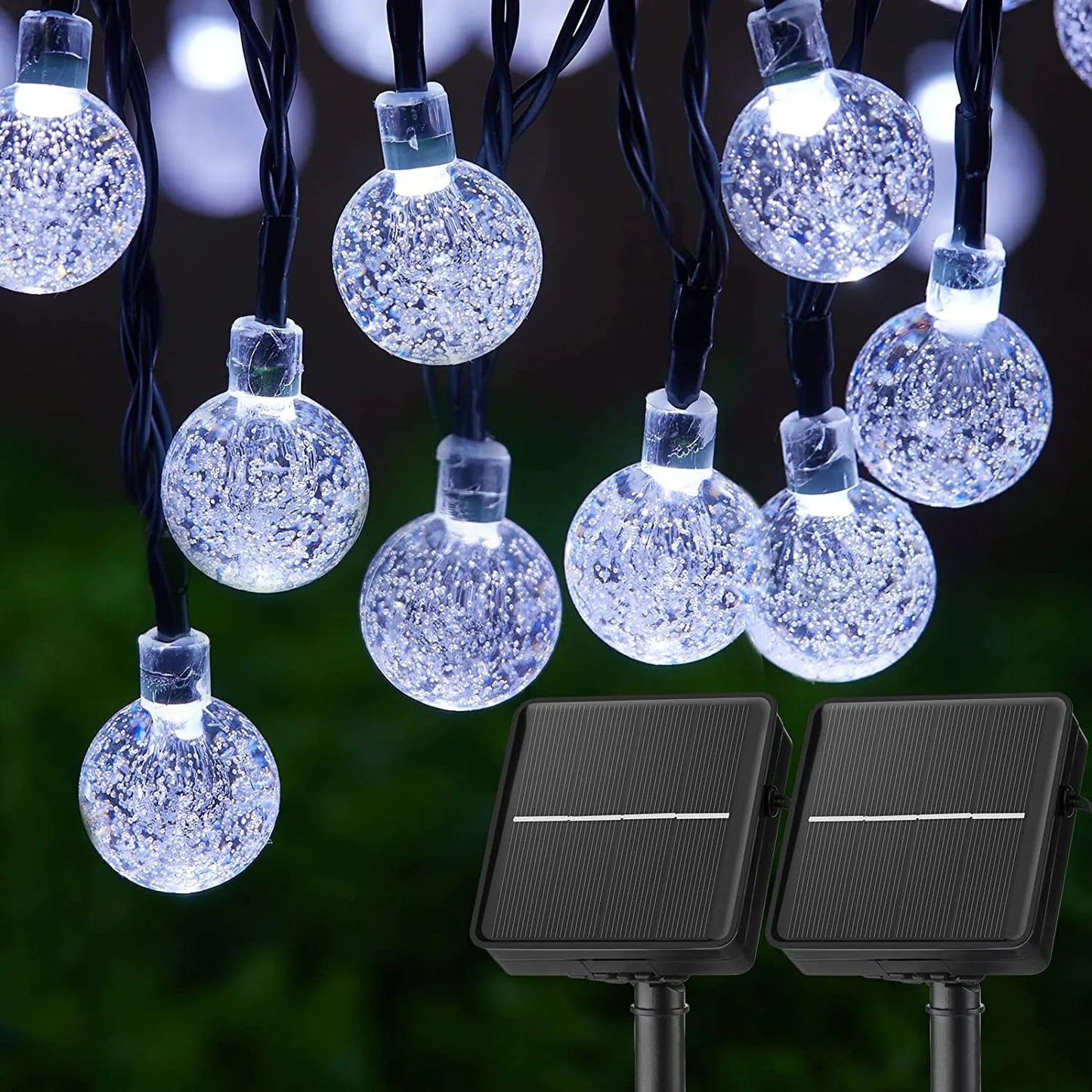 LED Solar String Lights – 60 Waterproof Crystal Globe Lights with 8 Modes for Outdoor Patio, Party & Tree Decor