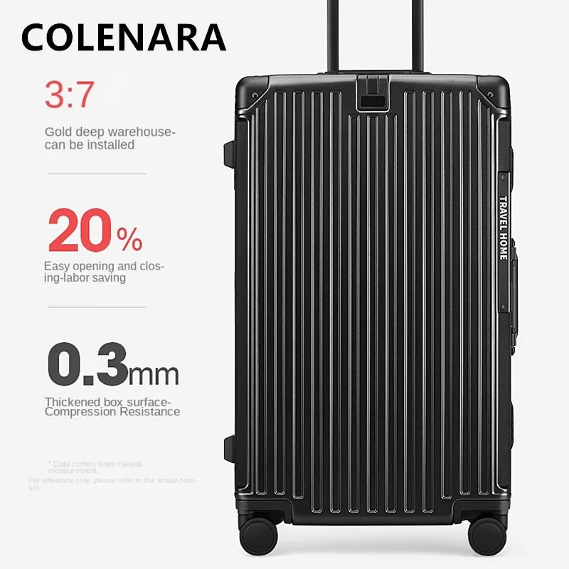 COLENARA Aluminum Frame Suitcase — High-Quality Large Capacity Trolley Travel Bag, 24", 26", 28", 30" Rolling Luggage