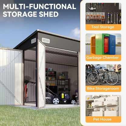 11.5'x7.5' Outdoor Metal Storage Shed – Triple Lockable Door with Sloping Roof for Tools & Bicycles