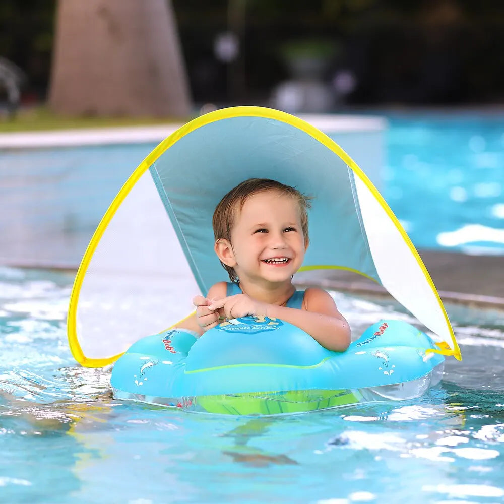 Baby Swimming Float with Canopy – Inflatable Infant Floating Ring, Kids Swim Pool Accessory, Summer Bathing Toy