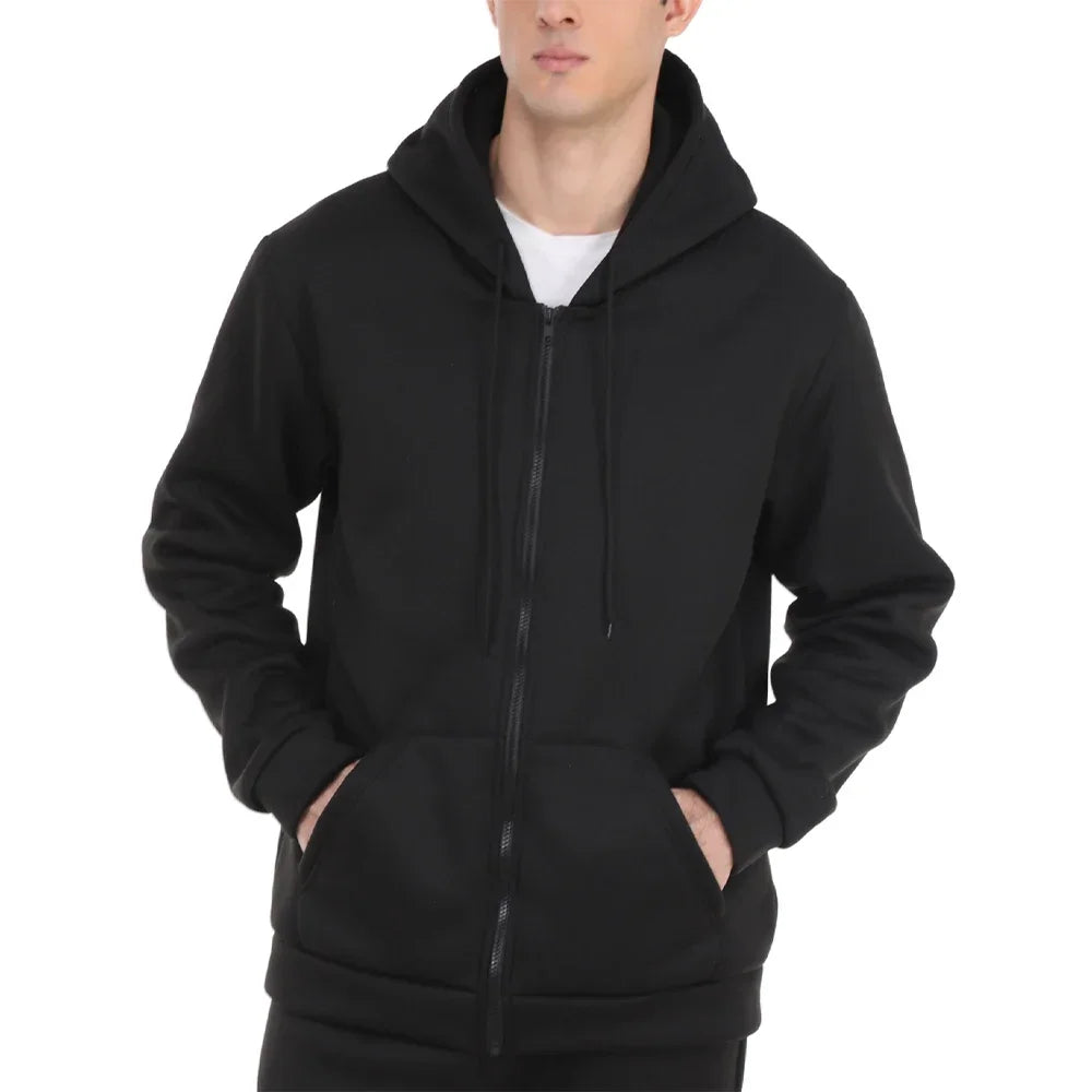 Men’s Fleece Zip-Up Hoodie – Classic Casual Zipper Jacket for Running | Y2K Hip Hop Streetwear