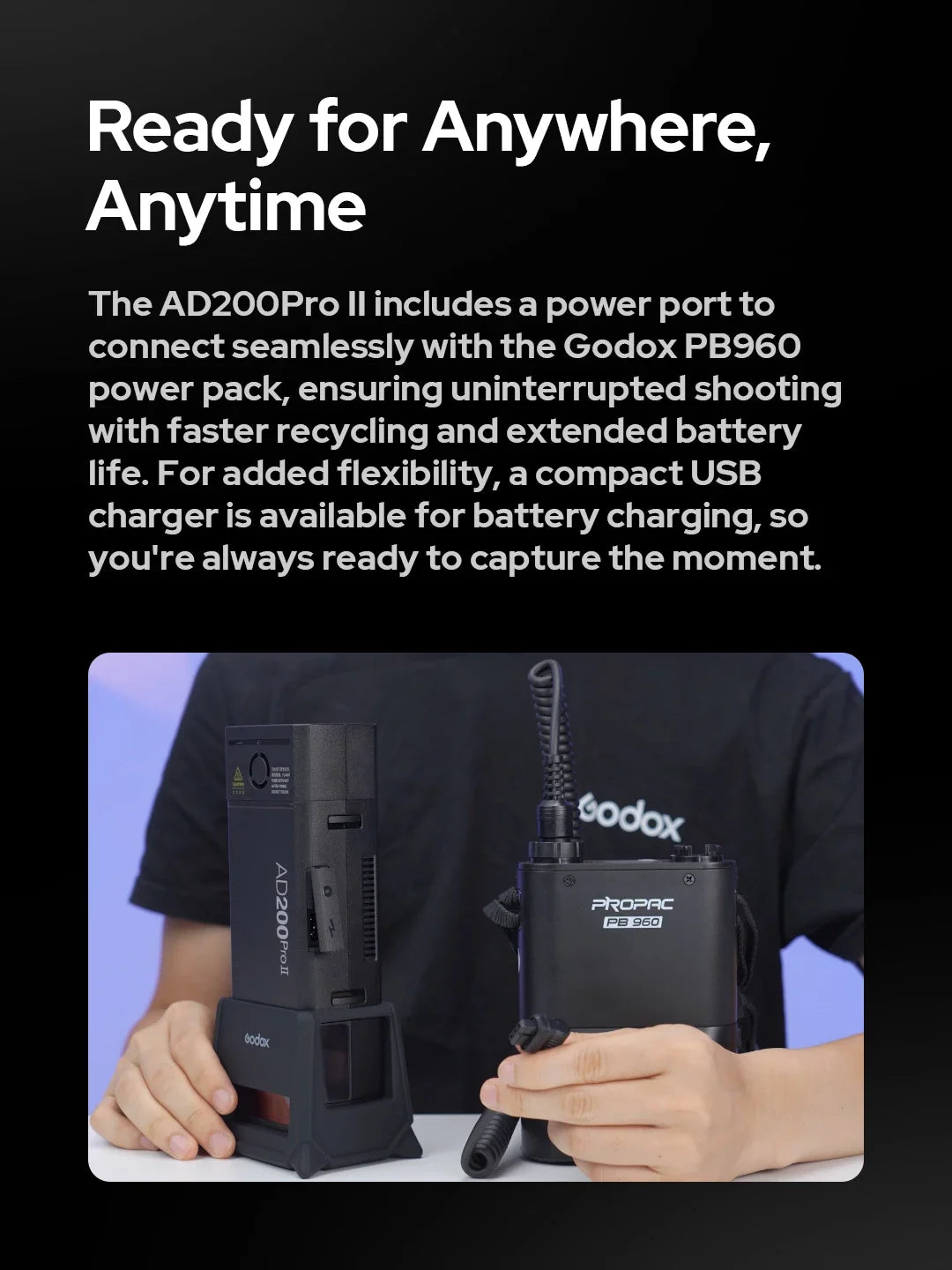 Godox AD200 Pro II Flash – 200Ws, 1/8000 HSS, 2980mAh Battery, 2.4G Wireless X System, Bi-Color Modeling Lamp Speedlight Flash