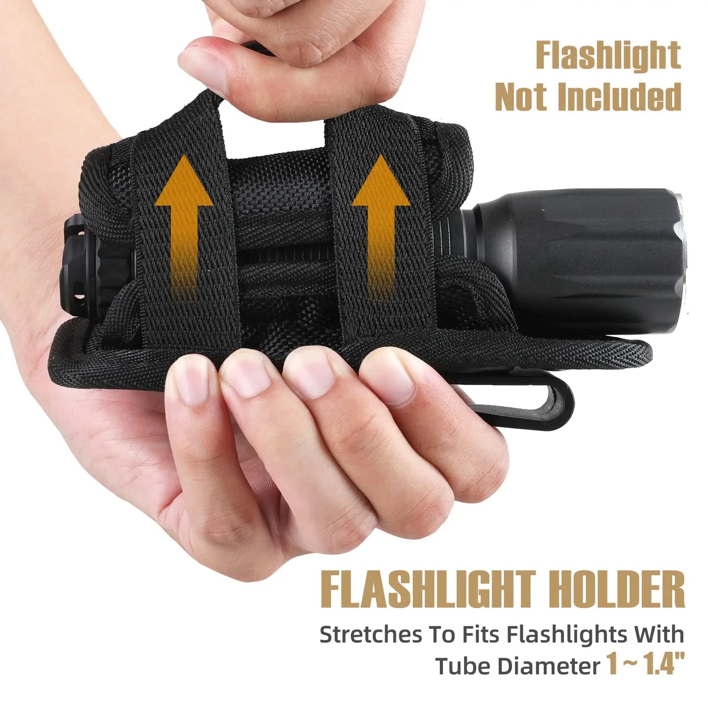Tactical Flashlight Pouch Holster - Rotatable Holder with Belt Clip and 360-Degree Carabiner Reel Clip