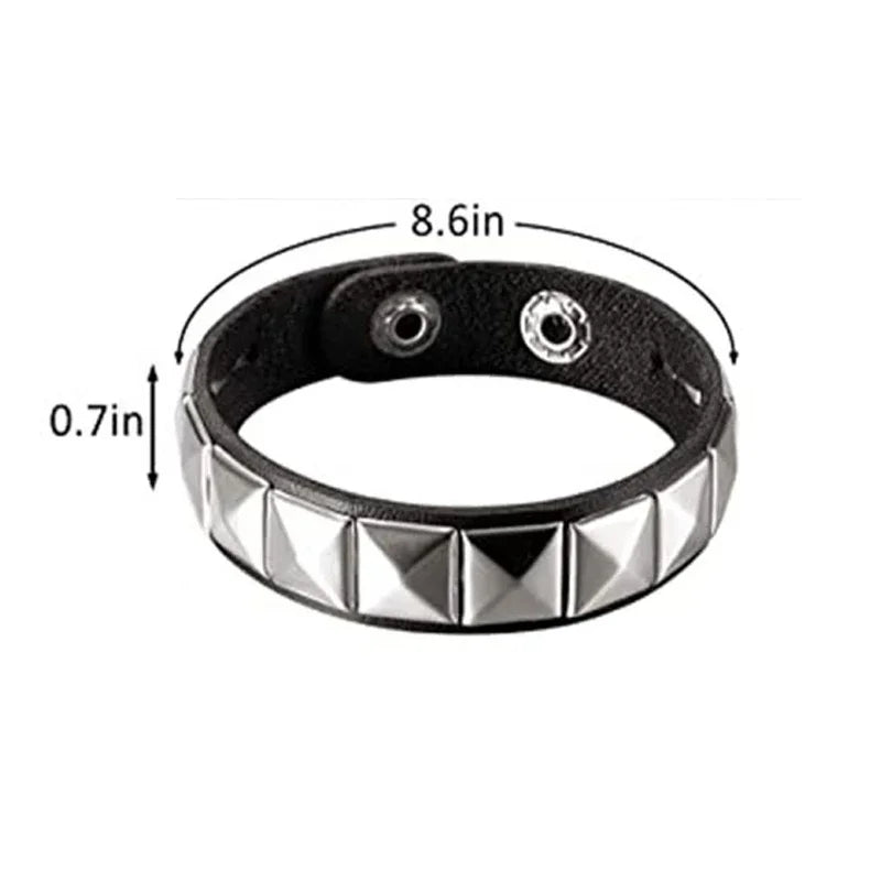 New Punk Fashion Black Leather Cuff Bracelet for Men & Women - Rivets Stud Charm Wristband Bangle, Gothic Jewelry 2024